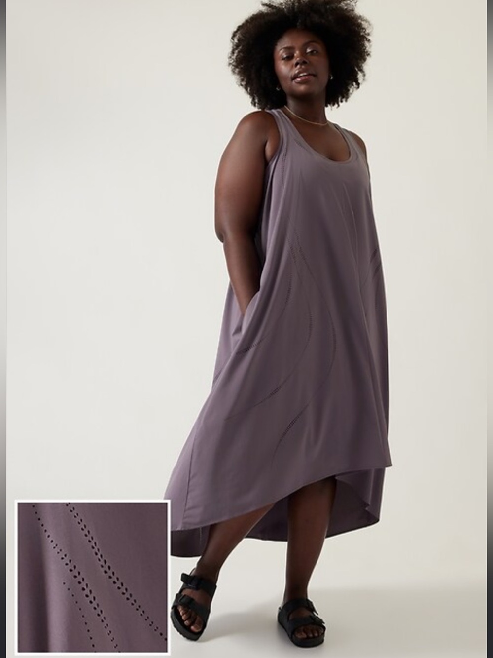 Athleta Presidio Laser Cut Dress in a dark purple/violet